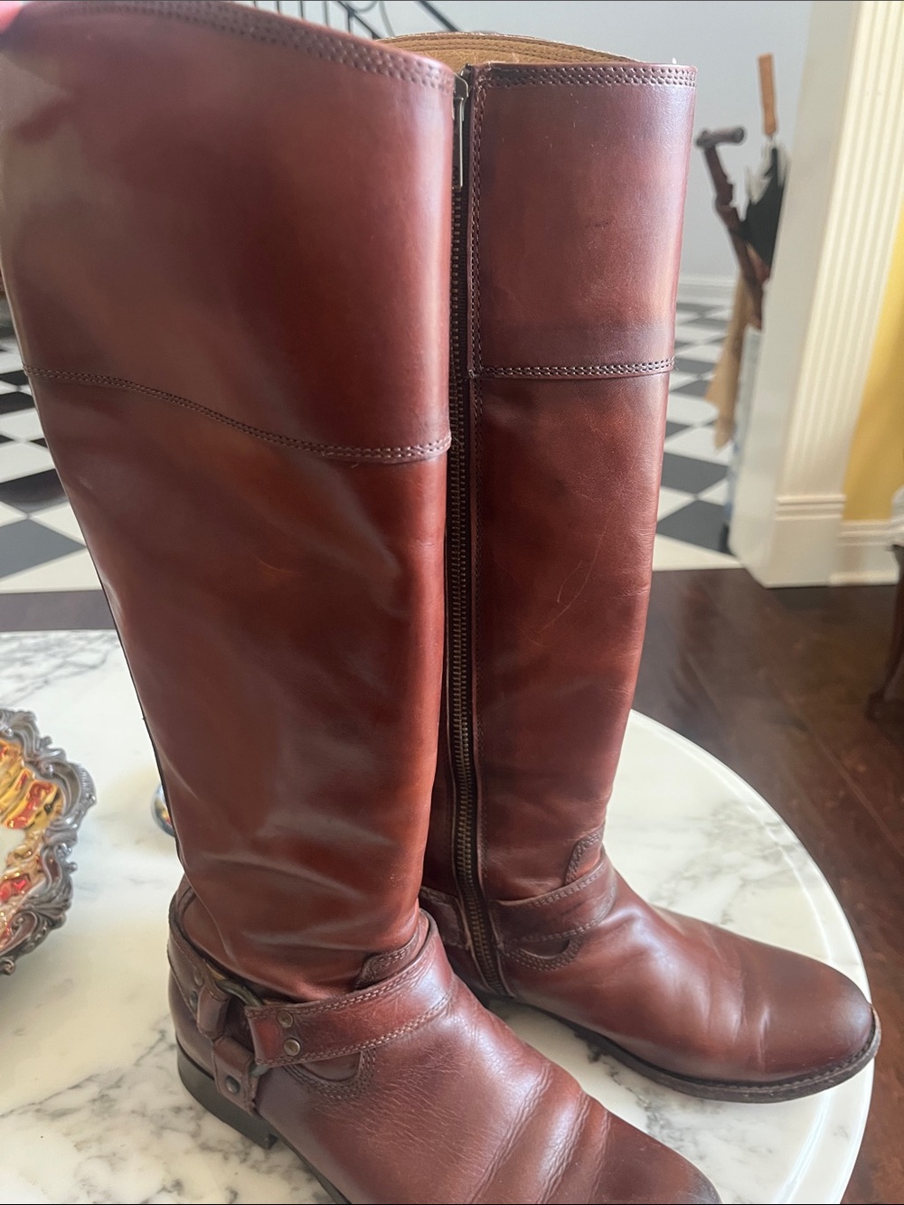 Frye Tall Over-the-Knee Leather Boots in Chestnut Brown